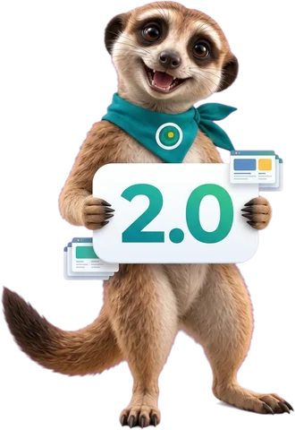 Ozee, la mascotte di OAZEE, con un cartello 2.0